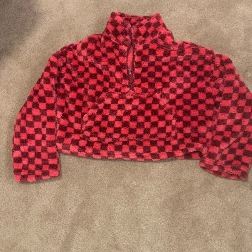 Pink checkers half zip hoodie